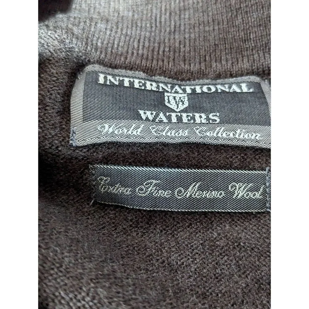 International Waters Men's Brown Long-Sleeve Wool Heather Collared Sweater Size